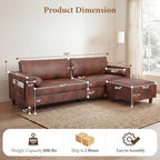 Vesgantti 100" L-Shaped Faux Leather Sectional Couch, Wide Seating, Cocoa | 3 Seater with Movable Ottoman, Mid Century Modern Modular Sofa for Living Room, Apartment, Easy to Assemble, Side Pocket