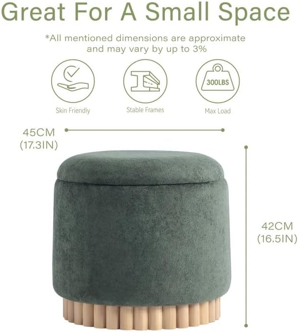 Get Set Style Round Ottoman with Wooden Base, Storage Vanity Stool for Makeup, Upholstered Footrest Stool Ottoman Foot Stool for Living Room, Bedroom