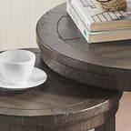 2pcs Vintage Wooden Nesting Side Table, Open Frame Round End Table | Space-Saving Stackable Small Accent Coffee Table for Couch Corner Farmhouse Home Decoration, Dark Brown