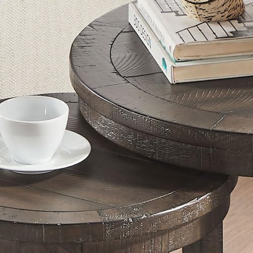2pcs Vintage Wooden Nesting Side Table, Open Frame Round End Table | Space-Saving Stackable Small Accent Coffee Table for Couch Corner Farmhouse Home Decoration, Dark Brown