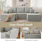 Lakifun 107" L-Shape Sofa with Ottoman, Modern Modular Sectional Comfy U-Shape Cloud Couch, Deep Seat, Upholstered Corduroy Sleeper Chaise Longue for Living Room Bedroom, No Assembly Required, Grey