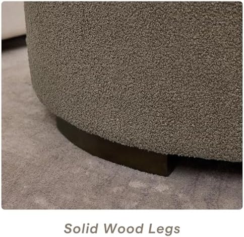 29.5 Inch Round Storage Ottoman Coffee Table, Brown Teddy | Modern Circle Coffee Table With Storage With Removable Lid Top and Solid Wood Legs, Round Ottoman for Bedroom, Living Room