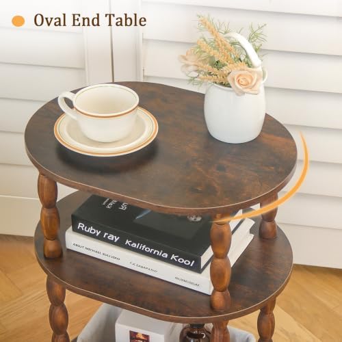 MaxSmeo Side Table, 3-Tier Small End Table, Modern Oval Night Stand Accent Table for Living Room, Bedroom, Rustic Brown