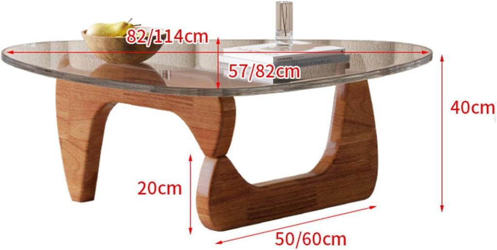 Modern End Table Triangle Glass Coffee Table, Irregular Oak Base Short Table Coffee Tables for Hallway Bedroom Living Room Foyer Rustic Office Balcony(Walnut Color 2,91 * 65 * 40CM)