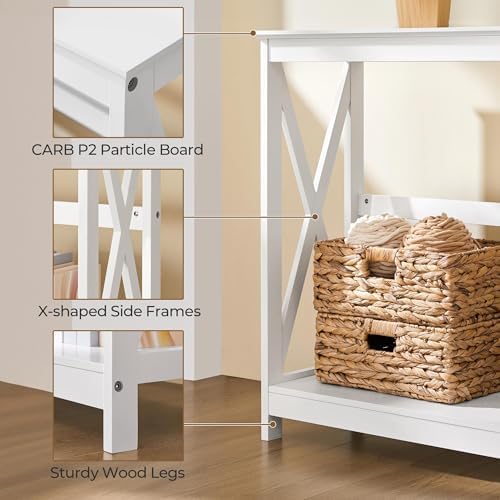 Yaheetech Narrow White Entryway Console Table, 2-Tier X-Frame Storage Shelf | Slim Depth Fits Small Entry Ways, Hallways and Living Rooms, Lower Tier for Storage and Decor, Rubber Wood and Particleboard