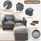 SEJOV 6-in-1 Convertible Sofa Bed, 58" Loveseat Sleeper Sofas, Gray | Pull Out Couch Bed with Removable Backrest, Storage Pockets and 2 Pillows, Modern Folding Linen Futon Couch for Small Spaces