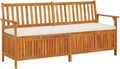 Outdoor Storage Bench with Cream Cushion, 67 Inch Acacia Wood Patio Entryway Furniture, Garden Deck Box with Seating and Padded Cushion, Brown