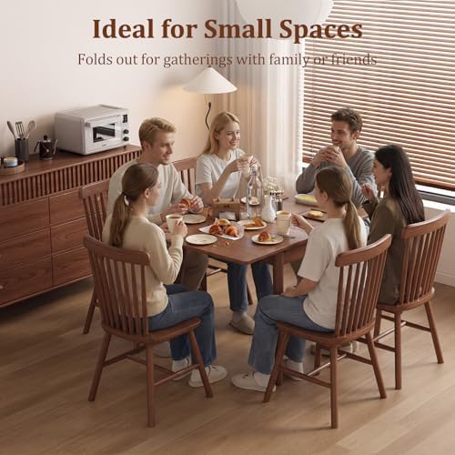 Solid Wood Small Dining Table for 2-6, 23.6"L-47.2"L Expandable Kitchen Table, Designed for Small Spaces, Easy Assembly, Suitable for Kitchen, Dining Room, Living Room, Apartment (Walnut)