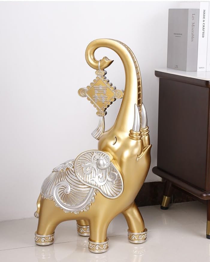 Large Luxury Elephant Side Table, Artistic Home Decor Accent, Resin Sofa End Table with Glass Top for Living Room, TV Cabinet, Housewarming Gift (Gold)