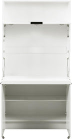 Tall Pantry Cabinet with Power Outlet, Multifunctional Cupboard with Adjustable Shelf, Hutch and Foldable Workstation for Dining Room, Living Room (White)