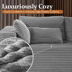 138" Oversized Cloud Sectional Couch, Comfort U Shaped Couch for Living Room, Extra Deep Seats No Assembly, Modular Sofa, Corduroy (Light Grey, 3 Seater+Right Facing Chaise+Ottoman)
