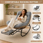 Oversized Rocking Chair with Zero-Gravity Foot Rest & Ottoman, Comfy Lounge Chair for Patio, Porch, Balcony, Indoor Reading Nook, Big Cozy Chaise Chair for Outdoor & Home Use, Grey