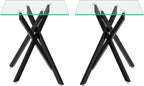 Modern Square End Table with Glass Top, Glass End Side Table for Living Room Office, 17.72 x 17.72 x 20.87 inches, Black Metal X-Base, Adjustable Feet (2, Black)
