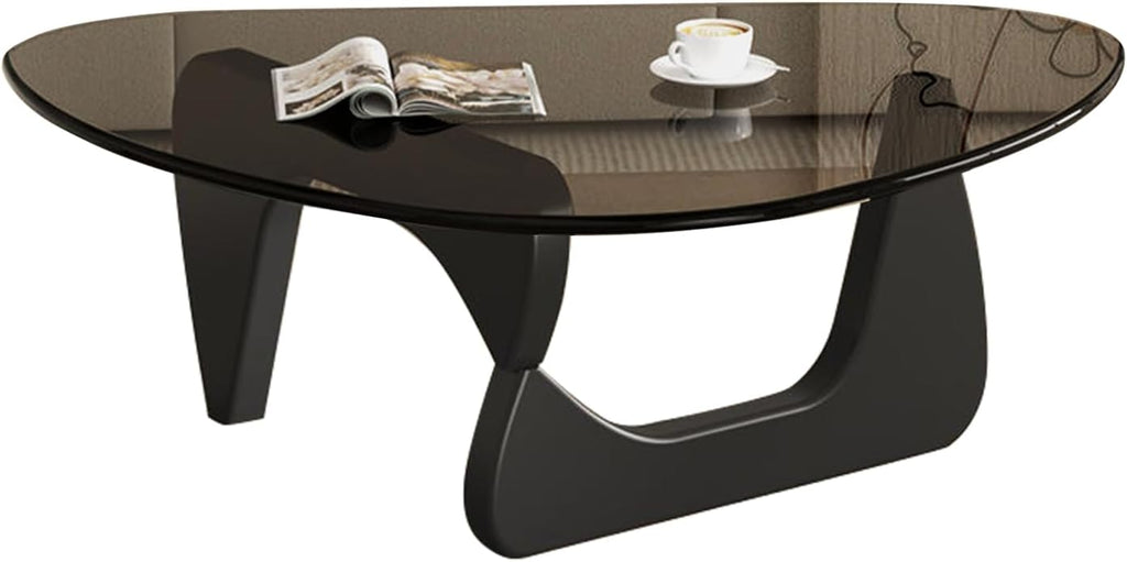 Modern Glass Coffee Table, Mid Century Coffee Table, Small Coffee Table for Living Room,Suitable for Bedroom Living Room Reception Office Tables (Black/Grey, Small)