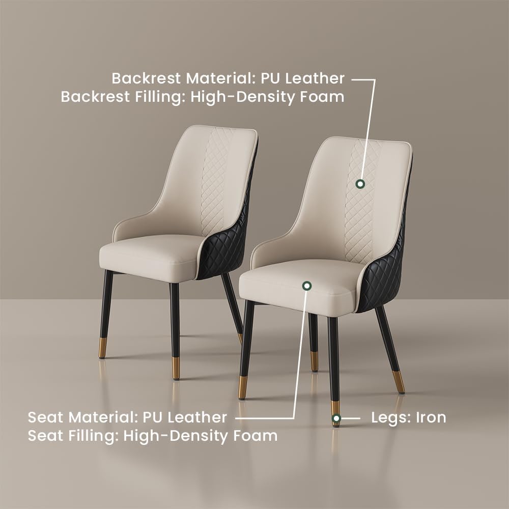 POVISON PU Dining Chairs Set of 2, 38" Faux Leather Upholstered Bar Chairs with Metal Legs, Modern High-Back Side Chairs for Living Room, Pub, Coffee, Home, and Kitchen (Black)