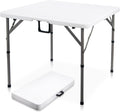 34" Square Folding Card Table,Fold-in-Half Utility Portable Table,White | Heavy Duty HDPE Tabletop,Carrying Handle,Removable Legs with Two Height,Indoor Outdoor for Picnic,Camping,Party,Game
