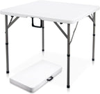 34" Square Folding Card Table,Fold-in-Half Utility Portable Table,White | Heavy Duty HDPE Tabletop,Carrying Handle,Removable Legs with Two Height,Indoor Outdoor for Picnic,Camping,Party,Game