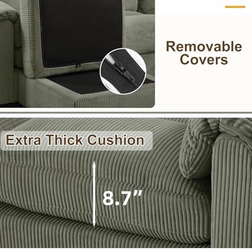 HAOMARKETS Corduroy Sofa Set, Upholstered Armchair and Loveseat with Plush Cushions and Rolled Arms, Modern Living Room Furniture Sets,Green