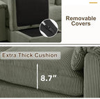 HAOMARKETS Corduroy Sofa Set, Upholstered Armchair and Loveseat with Plush Cushions and Rolled Arms, Modern Living Room Furniture Sets,Green