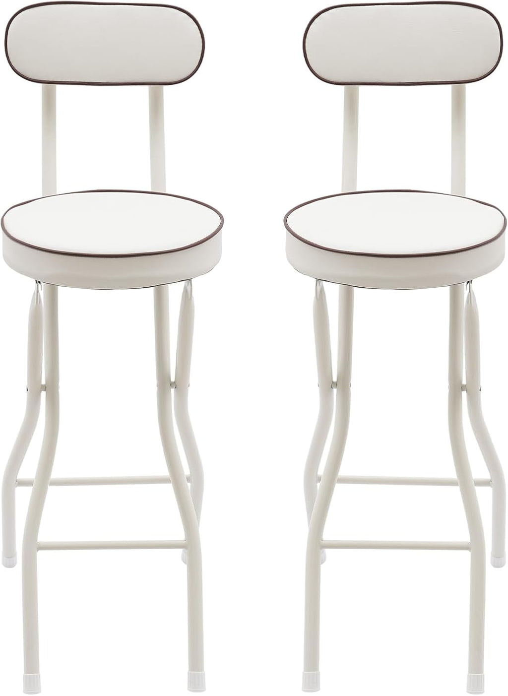 2 Pcs Folding Bar Stools, 26 Inch Portable Tall Chairs with Backrest, Carbon Steel Frame and PU Padded Seat for Kitchen, Cafe, Living Room, Camping (White-5)