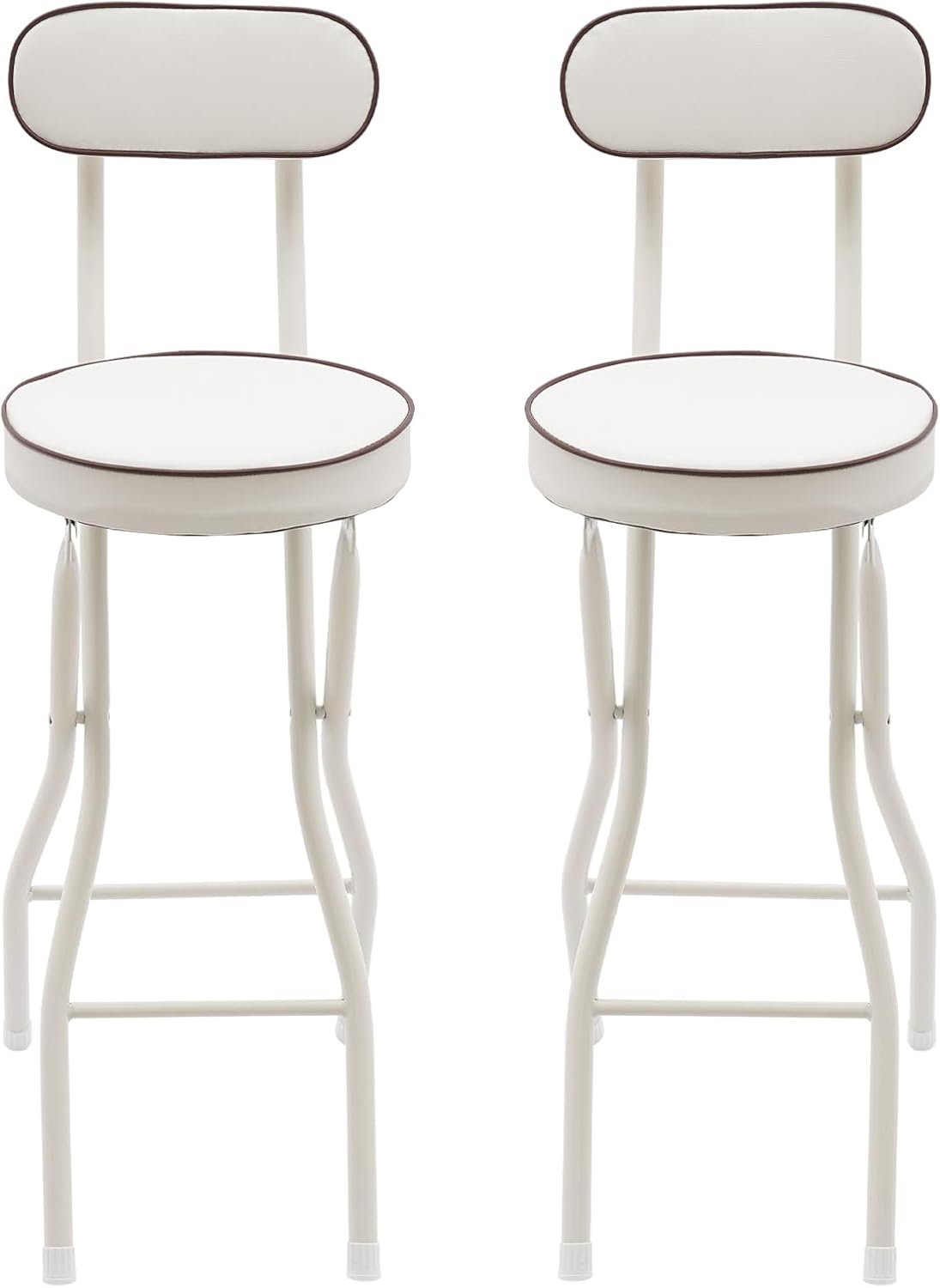 YIYIBYUS 2 Pcs Folding Bar Stools with Back, 25.6 Inch Height Portable High Chair, Foldable Stool Chair for Outdoor Indoor Kitchen Shop Cafe (White)
