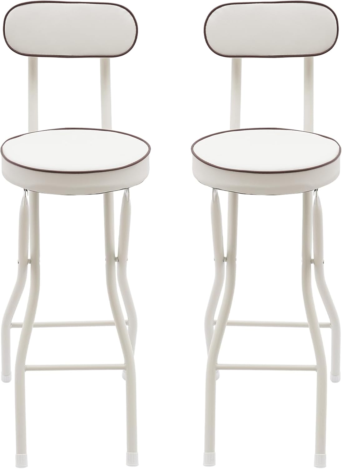 2PCS Folding Stool Cushioned Padded Folding Stool with 275.6lbs Capacity Foldable Bar Stool Portable Stool Chair with Back for Kitchen Living Room Garden Camping Fishing (White)