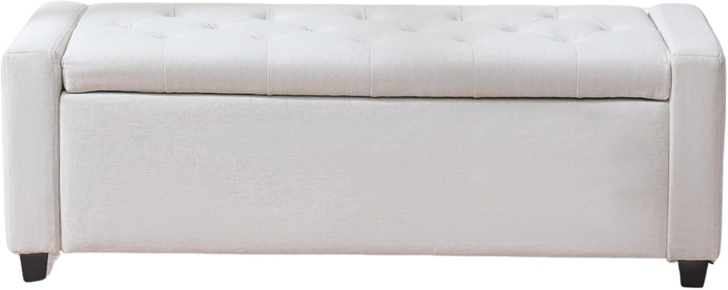 Storage Bench for Bedroom, 48.4'' End of Bed Beige Ottoman Lined Fabric Upholstered Shoe Bench for Entryway, Hallway, Bedroom, Cloakroom, Living Room, Beige.