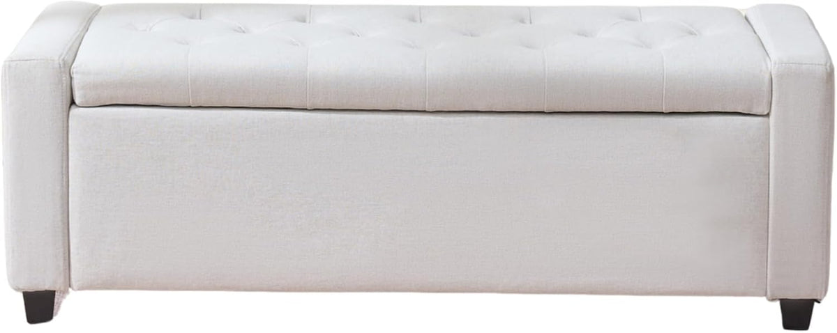 Storage Bench for Bedroom, 48.4'' End of Bed Beige Ottoman Lined Fabric Upholstered Shoe Bench for Entryway, Hallway, Bedroom, Cloakroom, Living Room, Beige.
