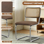 Rattan Dining Chairs Set of 2,Linen Cesca Chair Kitchen Chair,Coffee2 | VICBARLEY Mid Century Modern Dining Chairs,Wood Cane Backrest&Chrome Base,Upholstered Side Chair for Dining Room,Kitchen