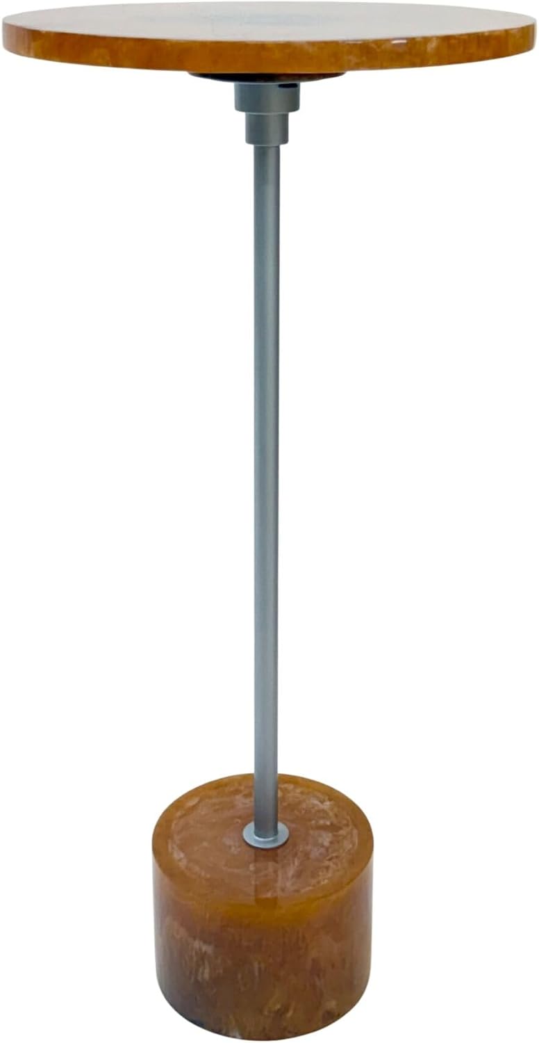 Carolina Chair & Table Amber Glow Pedestal Accent 25 Inch Round Resin Side Table with Nickel Base – Modern, Compact, Durable, Multi Purpose Furniture for Elegant Living Spaces & Home Decor