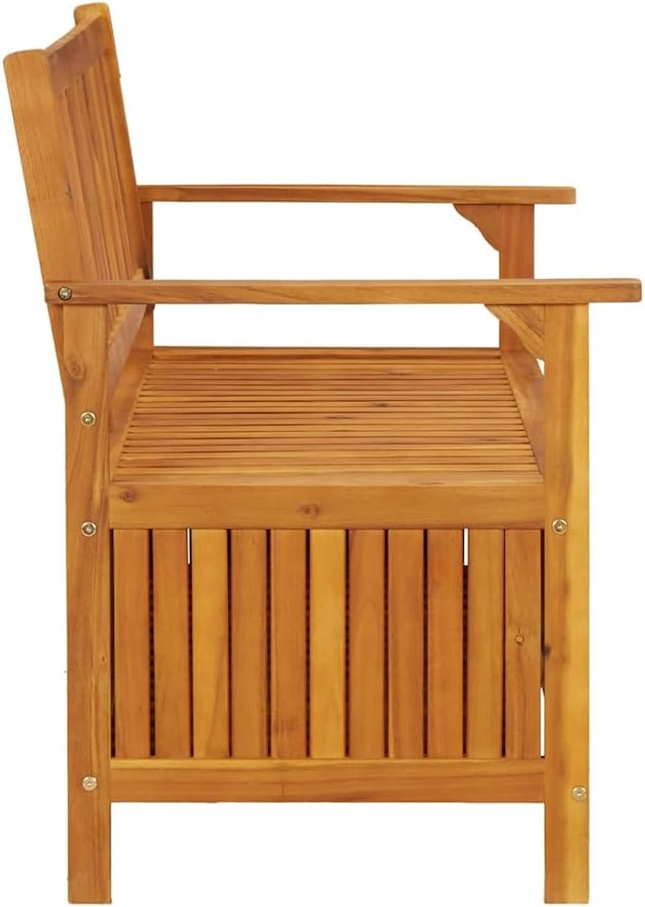 Patio Storage Bench 47.2" Solid Acacia Wood Outdoor Bench Seat with Armrests and Backrest, Garden Bench for Front Porch Furniture and Patio Furniture Storage