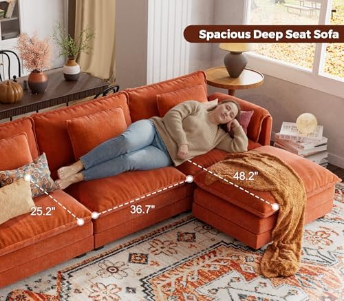ELUCHANG 153" Oversized Modular Sectional Sofa, Comfy Chenille Cloud Couch, 7-Seater U Shaped Modern Deep Seat Sofa w/Removable Covers for Living Room, Bedroom, DIY Combination - Terracotta