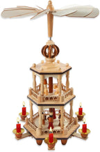 17 Inches Christmas Wooden Pyramid with 6 Candle Holders- Nativity Scene Set-Under The Christmas Tree - Table Top Holiday Decor - 3 Tiers Carousel (Two)