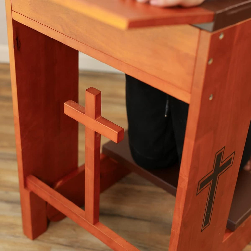 Prayer Bench Stool Table, Wooden Church Prayer Chair Padded Kneeler Shelf Folding Chair for Kneeling at Home