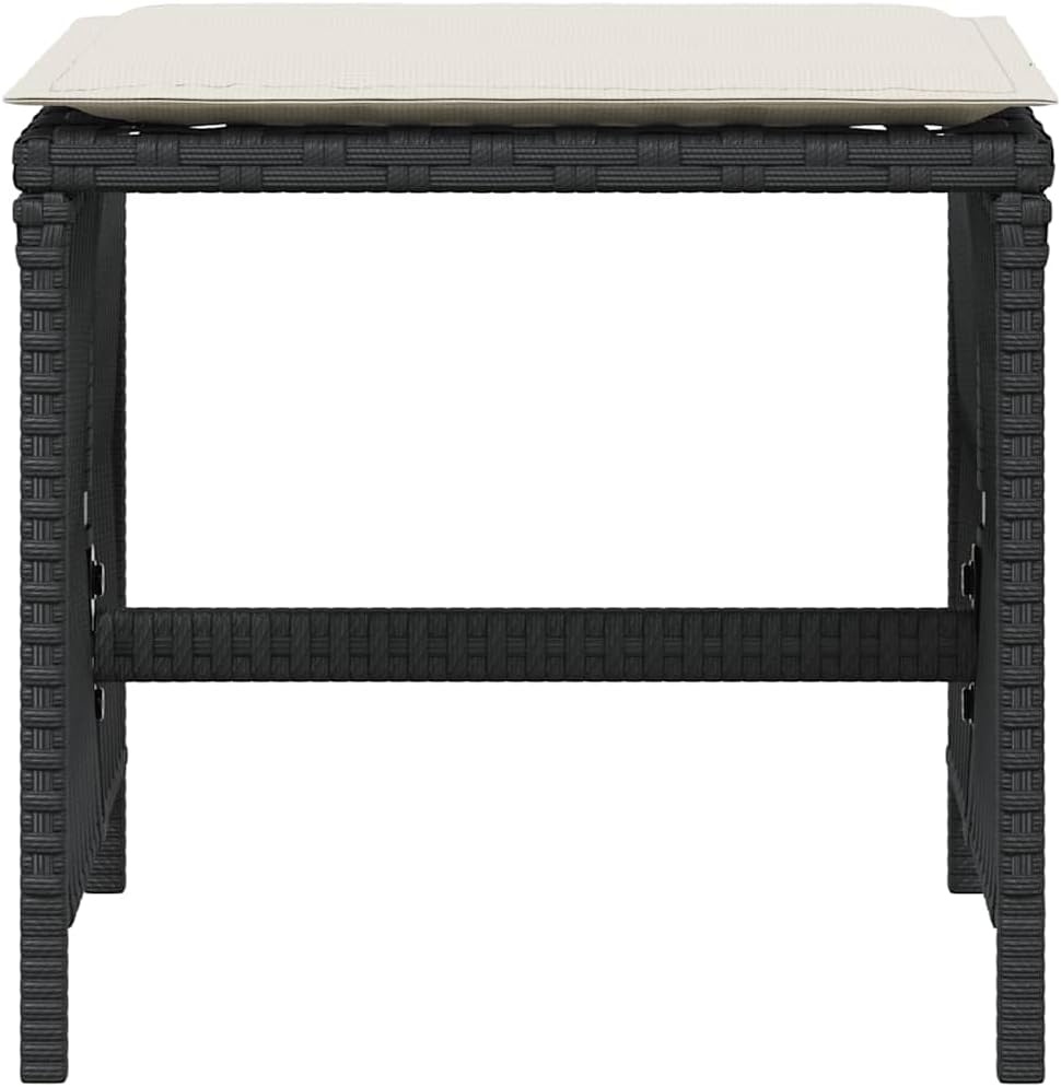 Poly Rattan Garden Stool Set of 4 Black Cream