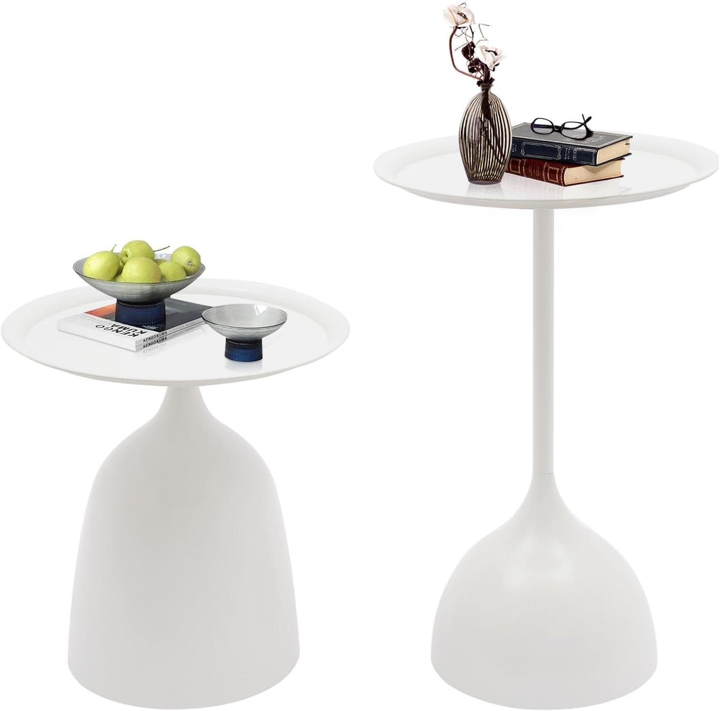 White Nesting Tables, 2pcs round white nesting side tables for Living Room | End tables nesting, Space-saving design for living room, bedroom, or office. Durable iron construction with 11-inch base