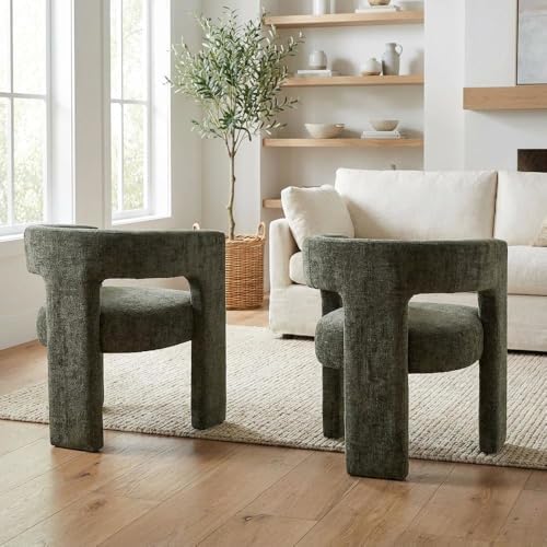 Jofran Gwen Jacquard Upholstered Accent Chair, Modern Luxury Plush Sculptural Armchair for Dining Room or Living Room, Chairs Living Room, Forest, Set of 4