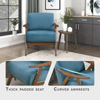 Lexicon Mid Century Modern Accent Chair with Solid Wood Frame in Walnut Finish, Upholstered Living Room Lounge Arm Chair, Thick and Comfy Innerspring Seat Cushion, Linen-Look Fabric, Blue | Upholstered Living Room Lounge Arm Chair, Thick and Comfy