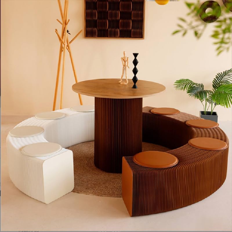 Folding Paper Stool with Pu Cushion,Accordion Paper Folding Sofa Chair,Scalable Folding Bench,3.9/4.9/6.6/8.2ft Accordion Chair Stool,One Seat Holds 400lb,for Living Room,Coffee Bar (Brown, 4 Seats)