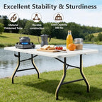 Folding Table 2 Pack, 6 FT Foldable Plastic Table with Carrying Handle, Heavy Duty Portable Fold-in-Half Utility Table for Party, Camping, Banquet, Craft, Wedding, Indoor & Outdoor Use