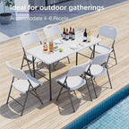 VECELO Folding Table 4 Foot with Mesh Bag, Indoor Outdoor Heavy-Duty Portable w/Handle,Fold-in-Half for Picnic, Party, Camping, White