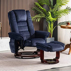 MCombo Swivel Recliner with Ottoman Chair, TV Chair Sets with Vibration Massage, for Small Space Living Room Bedroom 9096 9099 (Textile, Blue)