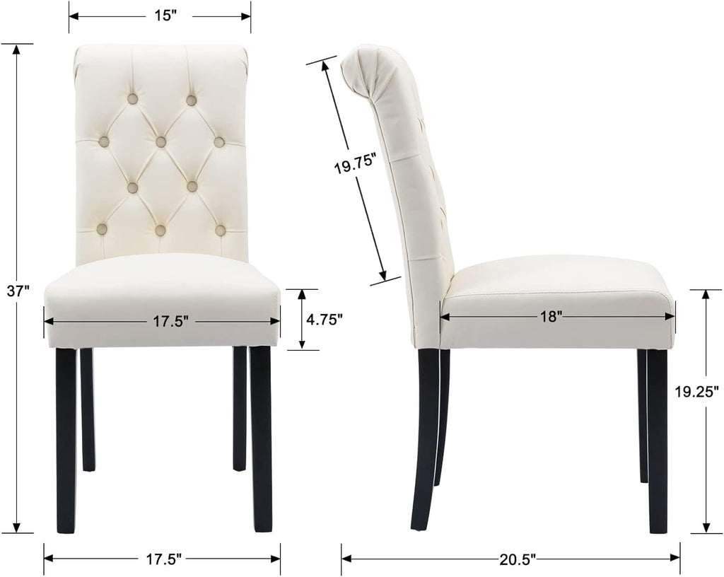 chairus Dining Chairs Set of 2 Mid Century Modern Living Room Chairs with Button Tufted High Back PU Leather Armless Chair Comfy Upholstered Side Chairs for Kitchen/Restaurant/Bedroom, Cream White