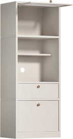 71" Tall Pantry Cabinet, Freestanding Storage Cabinet with Doors and Adjustable Shelves, Drawer & Anti-Tip Kit, E1-Grade Wood, Warm White for Kitchen Pantry Bathroom Storage
