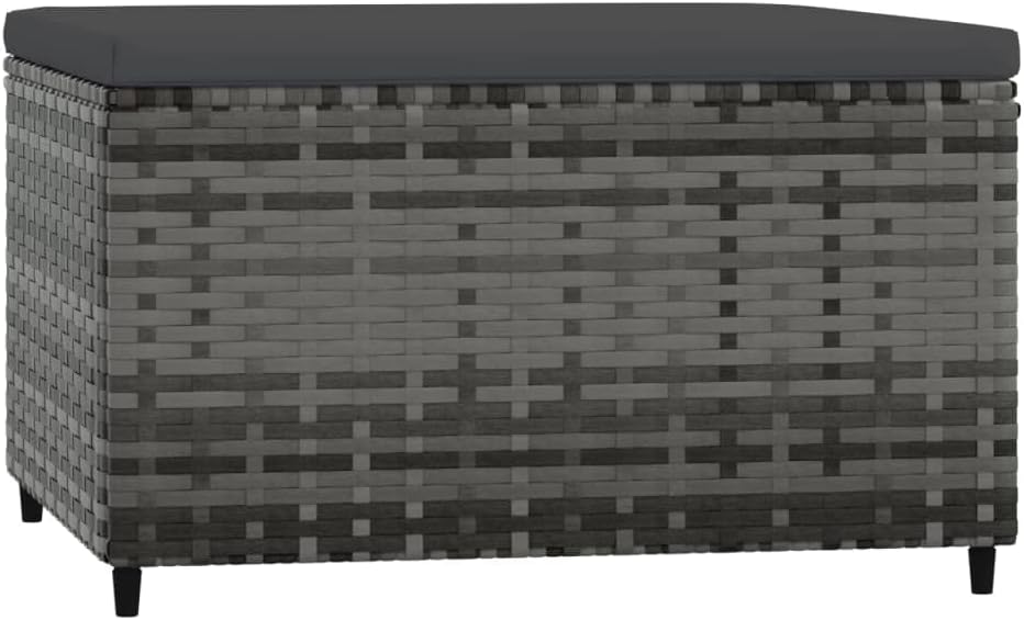 Patio Footrest with Cushion Gray Poly Rattan Weather Proof Outdoor Footstool for Garden Dining Relaxation
