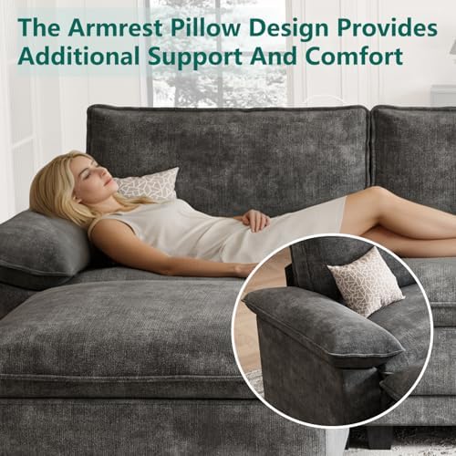 140" Modular Sectional Couch, U Shaped Cloud Sofa for Living Room | Comfortable Foam Cushions, Sturdy Frame, Appealing Appearance, Easy Assembly, Soft Chenille, Modular Design, Dark Gray