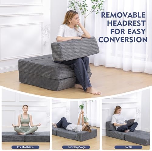 Snug Sofee Futon Sofa Bed, Convertible Sleeper Chair, Floor Mattress, Gray | Convertible futon sofa bed with removable zippered back support. Creates a comfortable floor bed for guests, living rooms.