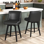 26" Counter Height Swivel Bar Stools, Set of 4, Black Grey | Faux Leather Upholstered Counter Barstools with Backs, Solid Wood Legs for Kitchen Island, Home Bar Chairs
