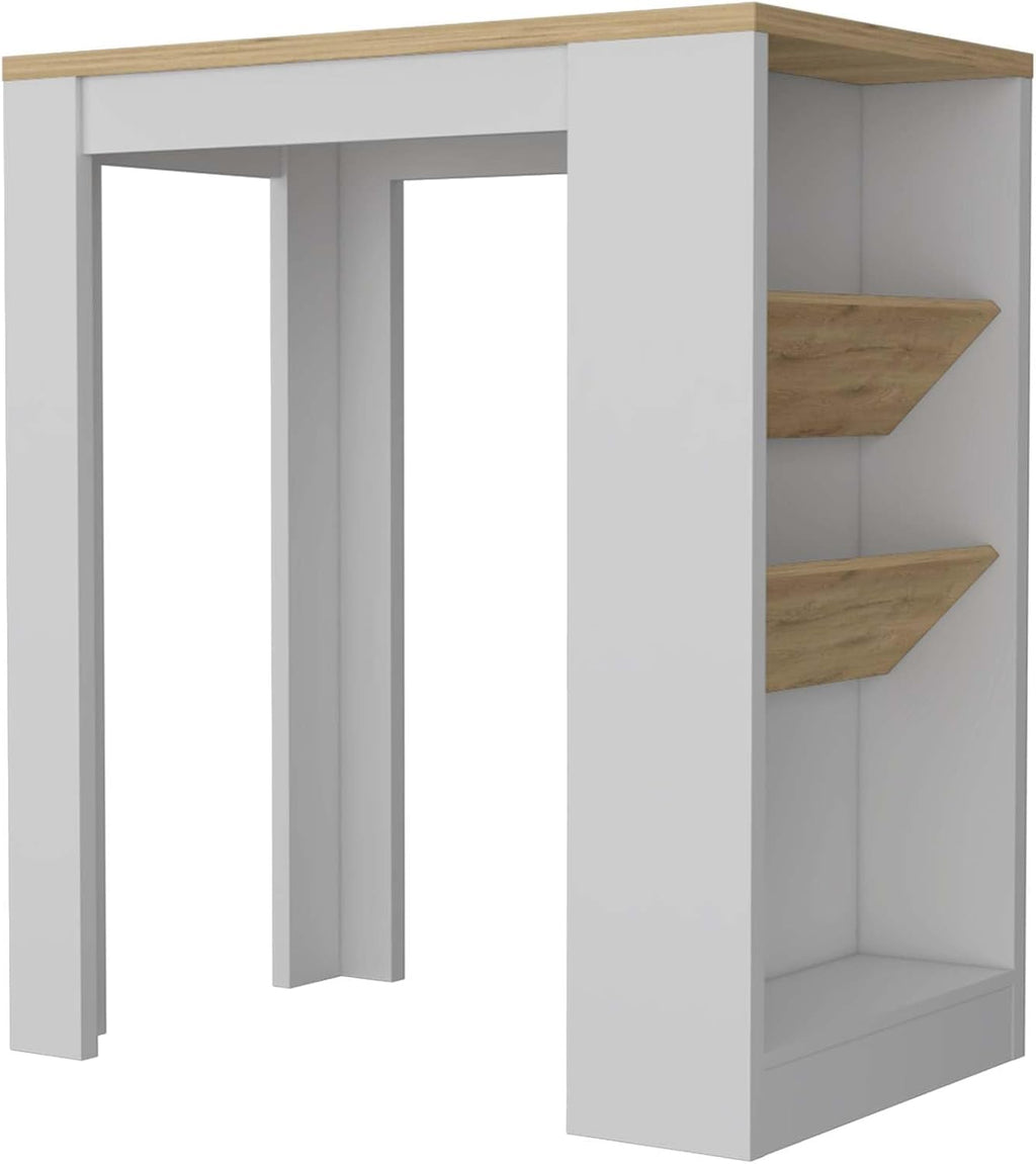 Wine Storage Pedestal Kitchen Island White and Macadamia | Three-tier design with dedicated wine display shelves