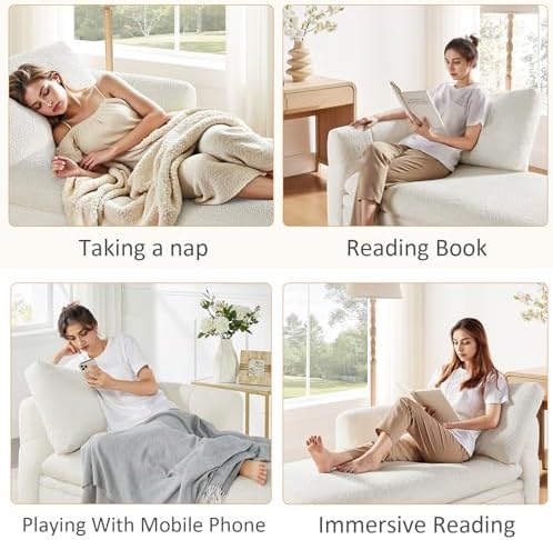 VANOMi Oversized 70.47'' Chaise Lounge Chair with Storage, Boucle White | Upholstered Sofa Bed with Thick Cushion, Left Armrest, Leisure Recliner Chair for Living Room, Bedroom, Indoor, Back Pillow